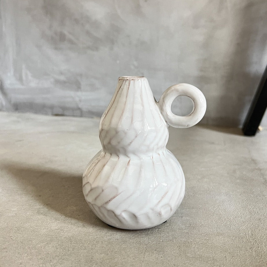 Opbergpot Mod. Adelle 0.55l, wit/natuur, keramiek/hout, 11x10cm | 55235197 Opbergpot Mod. Adelle 0.55l, wit/natuur, keramiek/hout, 11x10cm | 55235197